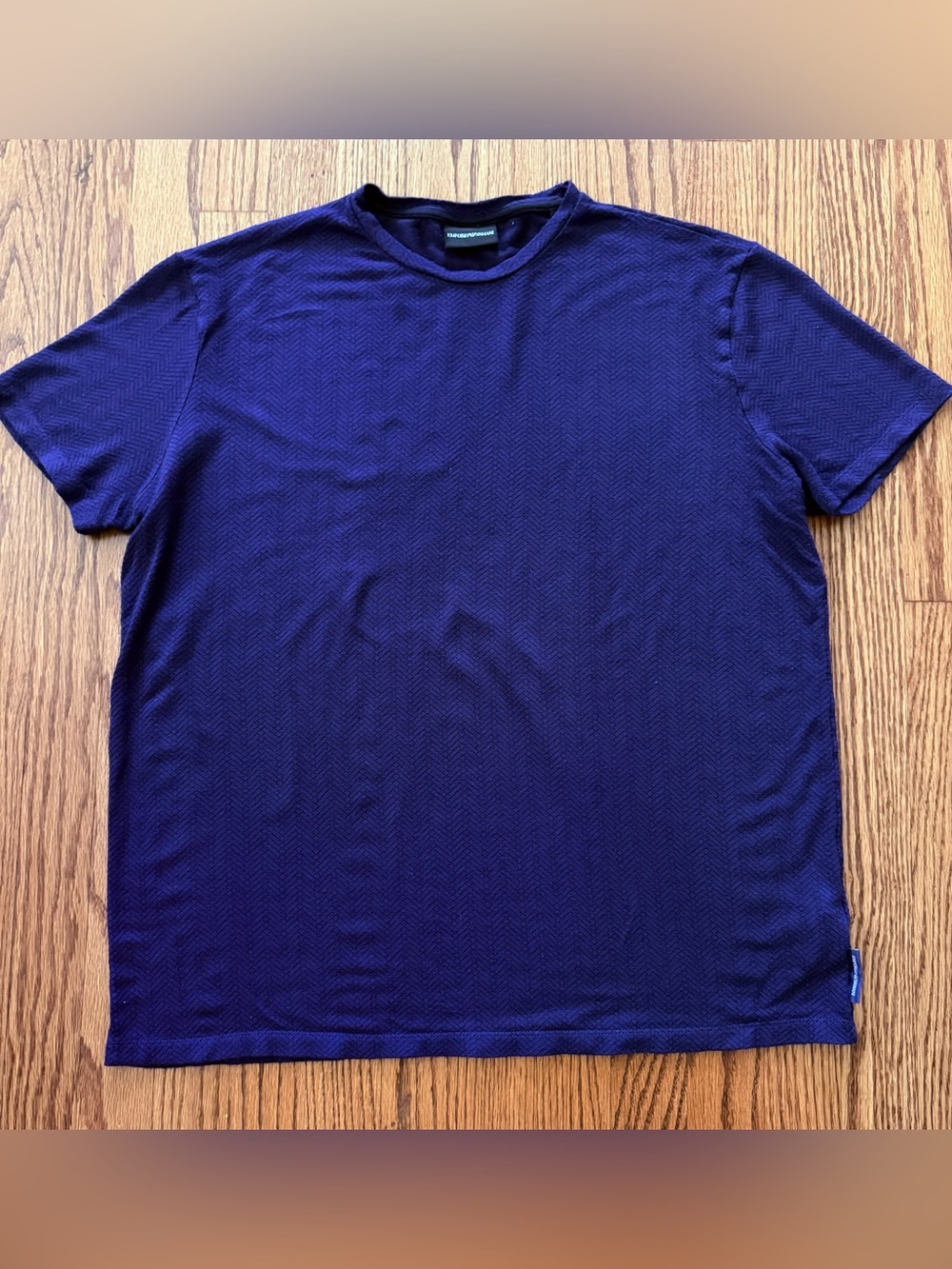 Emporio Armani Men's 2XL Blue Herringbone Logo Crew Neck Short Sleeve T-Shirt